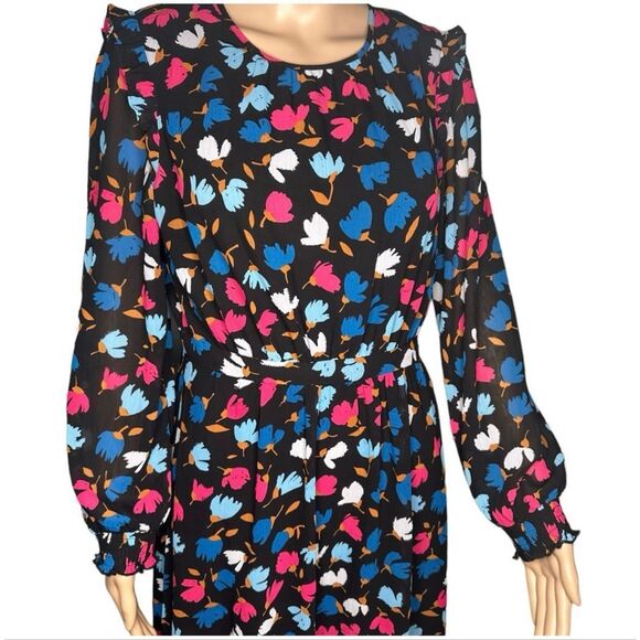 J. Crew Womens Size 8 Crinkle Ruffle Tiered Midi Dress Black Dark Floral Modest - Picture 9 of 11